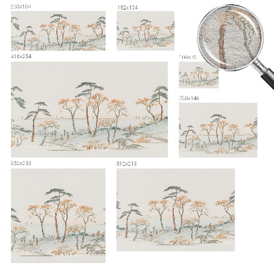 Large wallpaper mural featuring a peaceful landscape