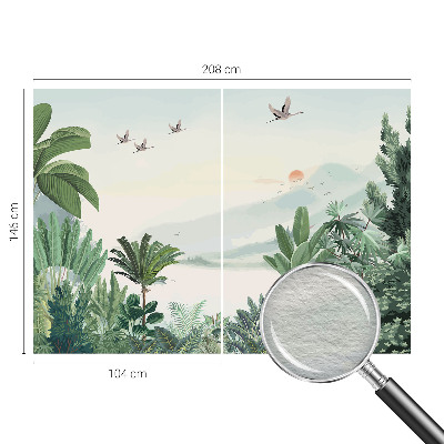 Wallpaper mural for living room with a tropical oasis design
