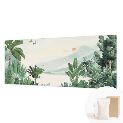 Wallpaper mural for living room with a tropical oasis design