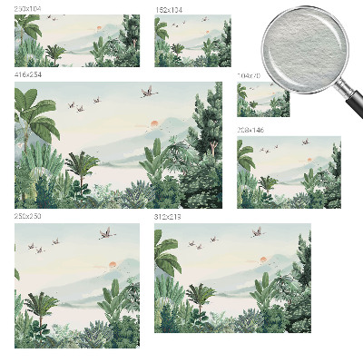 Wallpaper mural for living room with a tropical oasis design