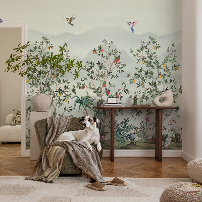 Decorative wall mural for living room with an exotic trees motif