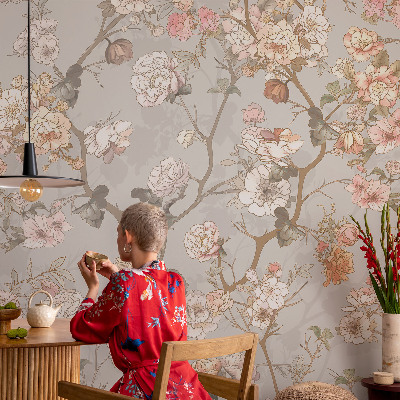 Wall mural for bedroom with a romantic pattern