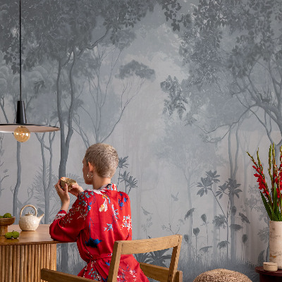 Large wallpaper mural with a mystic forest motif