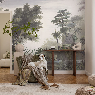 Custom size wall mural with an exotic landscape design