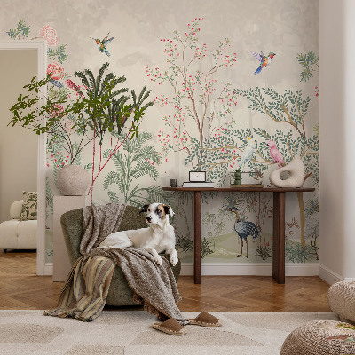 Large wall mural wallpaper with a tropical oasis design
