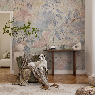 Modern wall mural with an abstract leaves design
