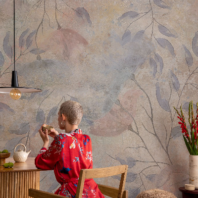Modern wall mural with an abstract leaves design