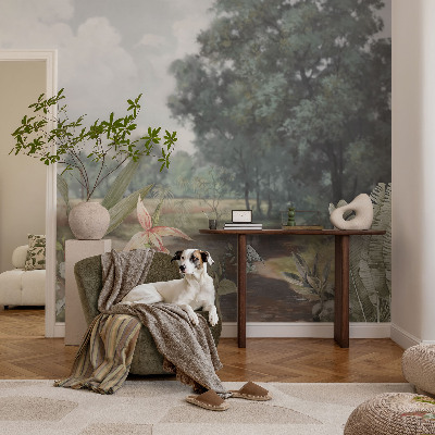 Decorative wall mural for living room with an exotic landscape design