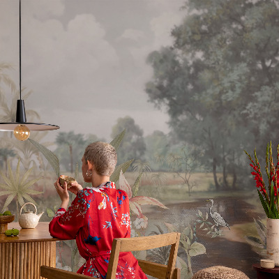 Decorative wall mural for living room with an exotic landscape design