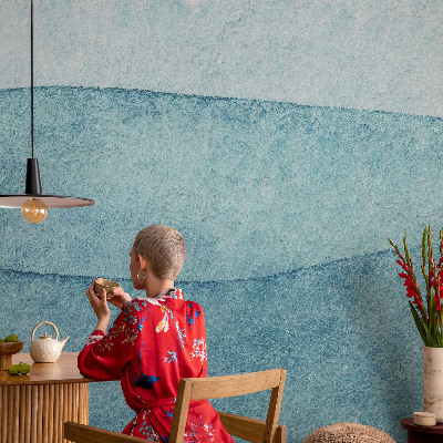 Wallpaper mural with a blue waves design