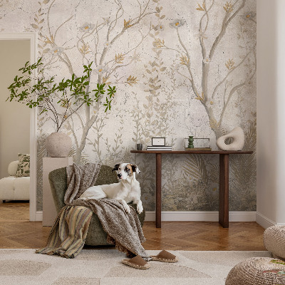 Wall mural for bedroom with a forest corner design