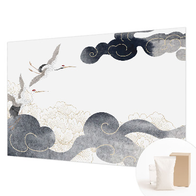 Wall mural for living room with a design of cranes in flight