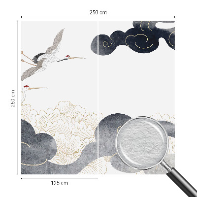 Wall mural for living room with a design of cranes in flight