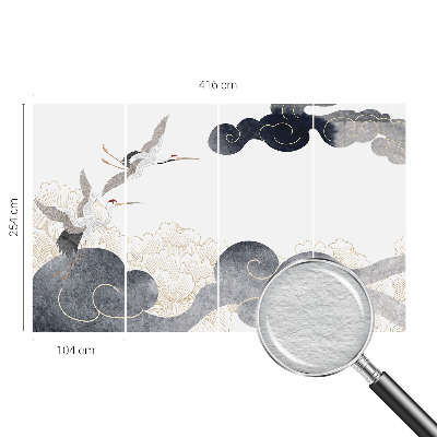 Wall mural for living room with a design of cranes in flight