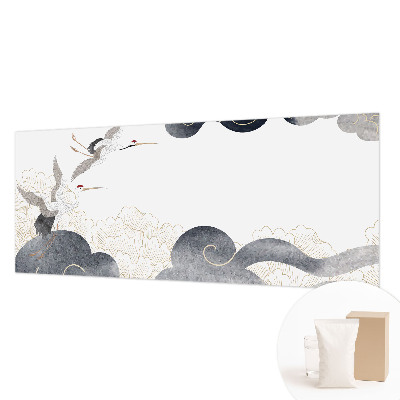 Wall mural for living room with a design of cranes in flight