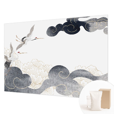 Wall mural for living room with a design of cranes in flight