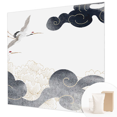 Wall mural for living room with a design of cranes in flight