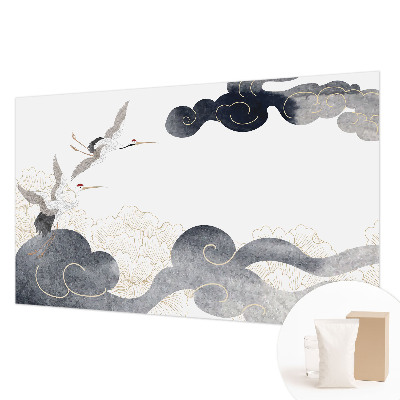 Wall mural for living room with a design of cranes in flight