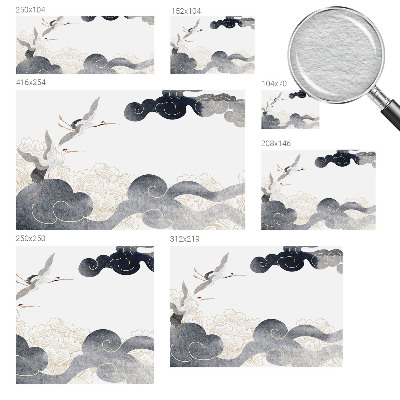 Wall mural for living room with a design of cranes in flight