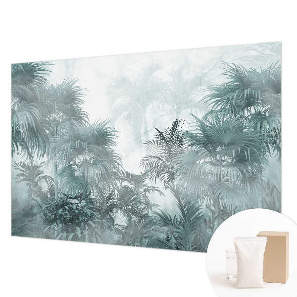 Large wallpaper mural with an exotic green botanical motif