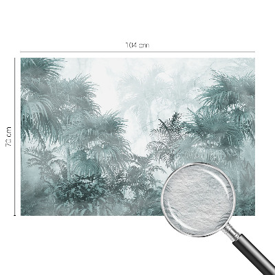 Large wallpaper mural with an exotic green botanical motif