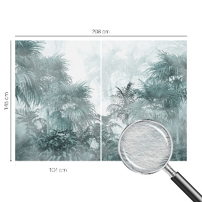 Large wallpaper mural with an exotic green botanical motif
