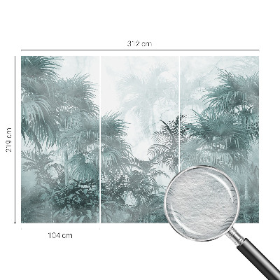 Large wallpaper mural with an exotic green botanical motif