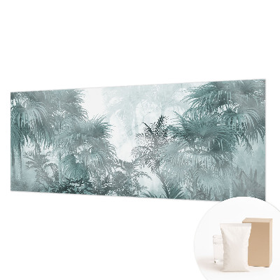 Large wallpaper mural with an exotic green botanical motif