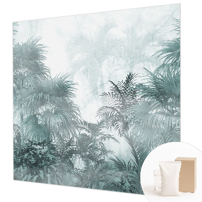 Large wallpaper mural with an exotic green botanical motif