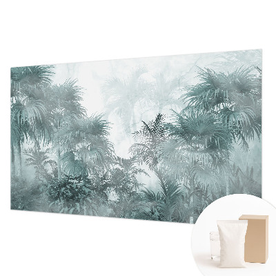 Large wallpaper mural with an exotic green botanical motif