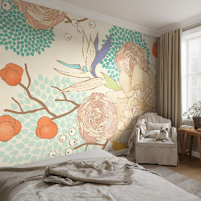 Premium photo wallpaper with a floral fantasy design