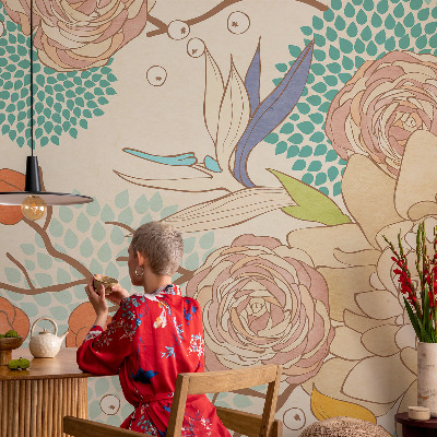Premium photo wallpaper with a floral fantasy design