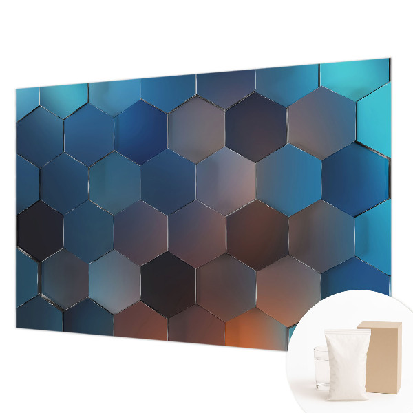 High quality wall mural wallpaper with a blue hexagon pattern
