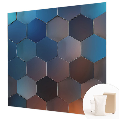 High quality wall mural wallpaper with a blue hexagon pattern