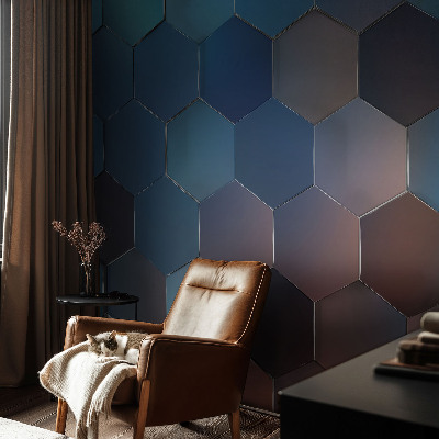 High quality wall mural wallpaper with a blue hexagon pattern