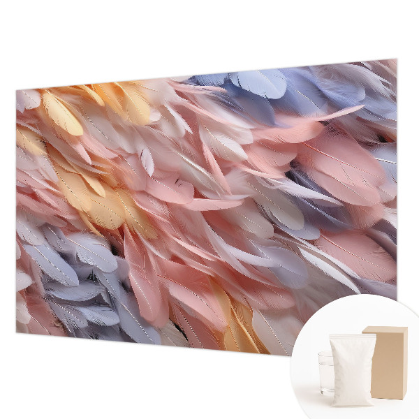 Decorative wall mural for living room with a pastel feather pattern