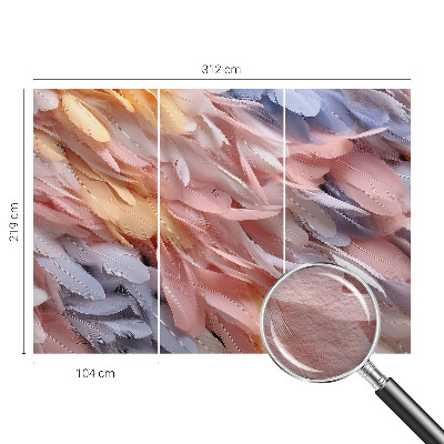 Decorative wall mural for living room with a pastel feather pattern