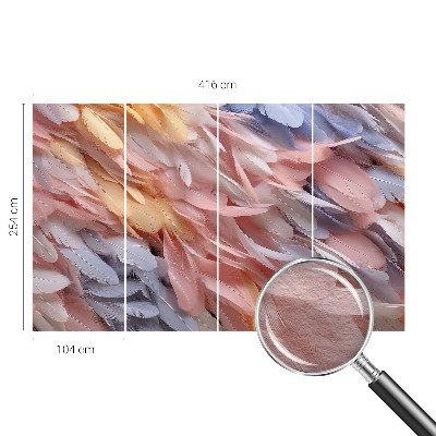 Decorative wall mural for living room with a pastel feather pattern