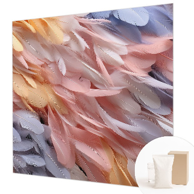 Decorative wall mural for living room with a pastel feather pattern