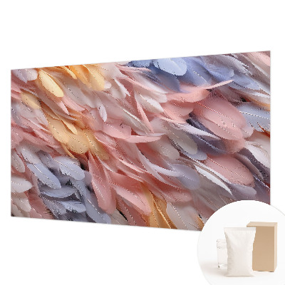 Decorative wall mural for living room with a pastel feather pattern