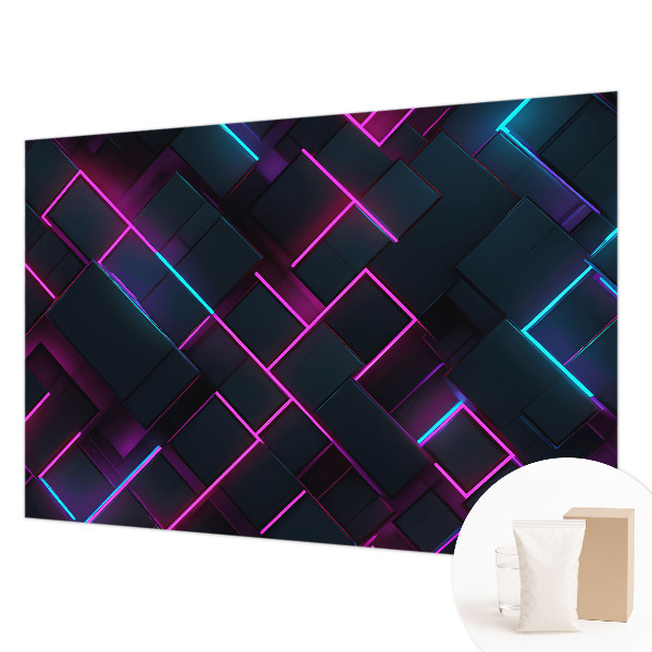 Non-woven wall mural with a neon geometric design