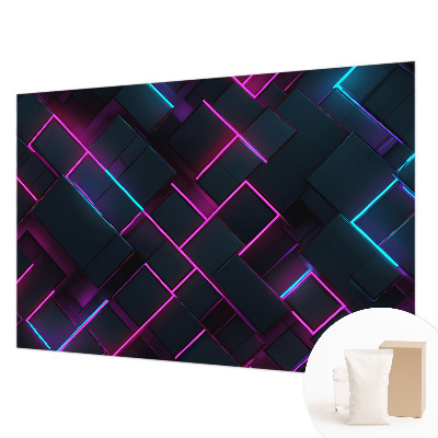 Non-woven wall mural with a neon geometric design
