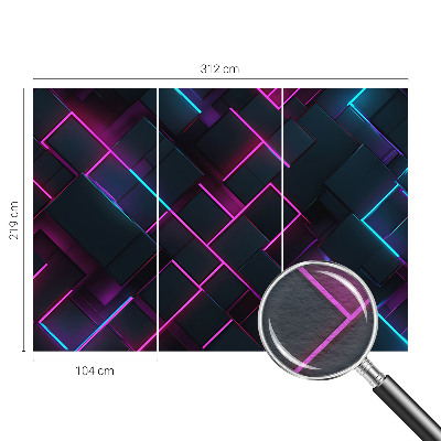 Non-woven wall mural with a neon geometric design
