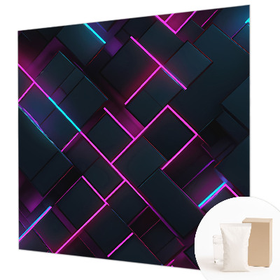 Non-woven wall mural with a neon geometric design