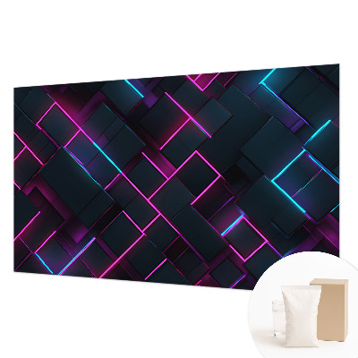 Non-woven wall mural with a neon geometric design