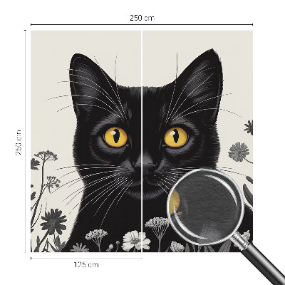 Wall mural for bedroom with a cat and floral design