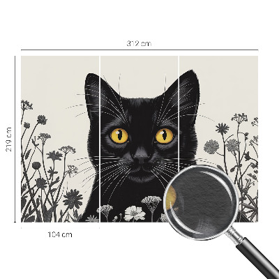 Wall mural for bedroom with a cat and floral design
