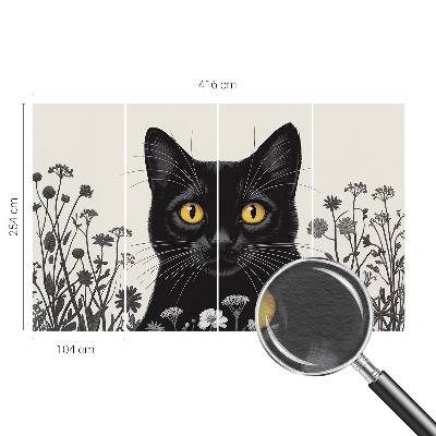 Wall mural for bedroom with a cat and floral design