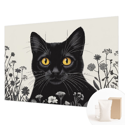 Wall mural for bedroom Cat flowers