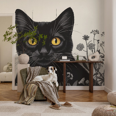 Wall mural for bedroom Cat flowers